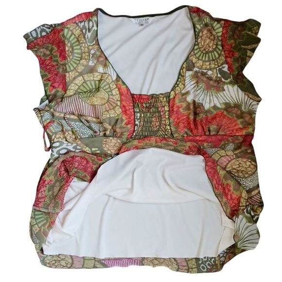 JOHN PAUL RICHARD Chiffon Blouse Summer Top Boho Print Short Sleeve Plus Size 3X - Picture 6 of 12